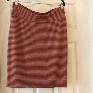 L Lularoe Cassie pencil skirt gray red stripes